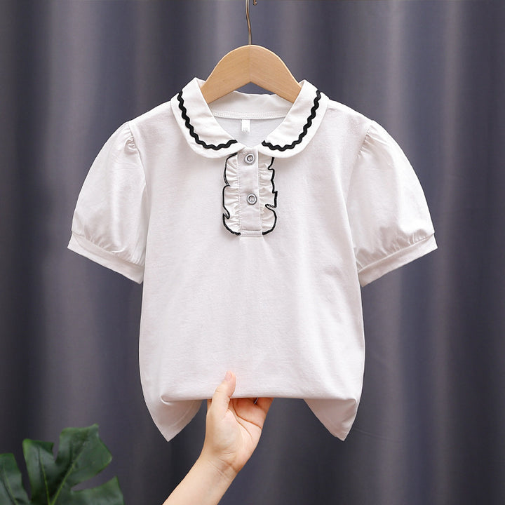 Mädchen modische Bluse mit Rüschenkragen und Puffärmeln Drune