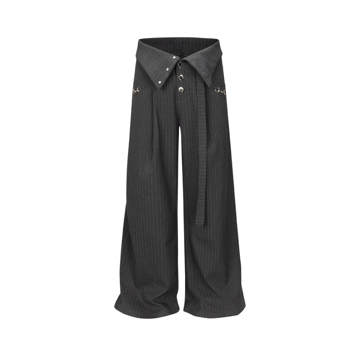 Damen Weite Bundfaltenhose mit Hemdkragen-Bund und Zierknöpfen Drune