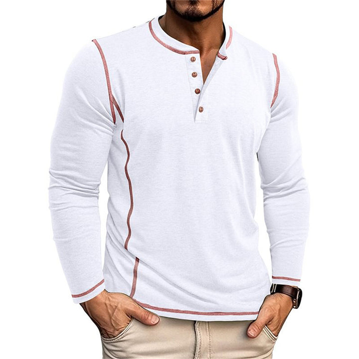 Herren Elastisches Langarm-Henley-Shirt mit Kontrastnähten und Knopfleiste EB