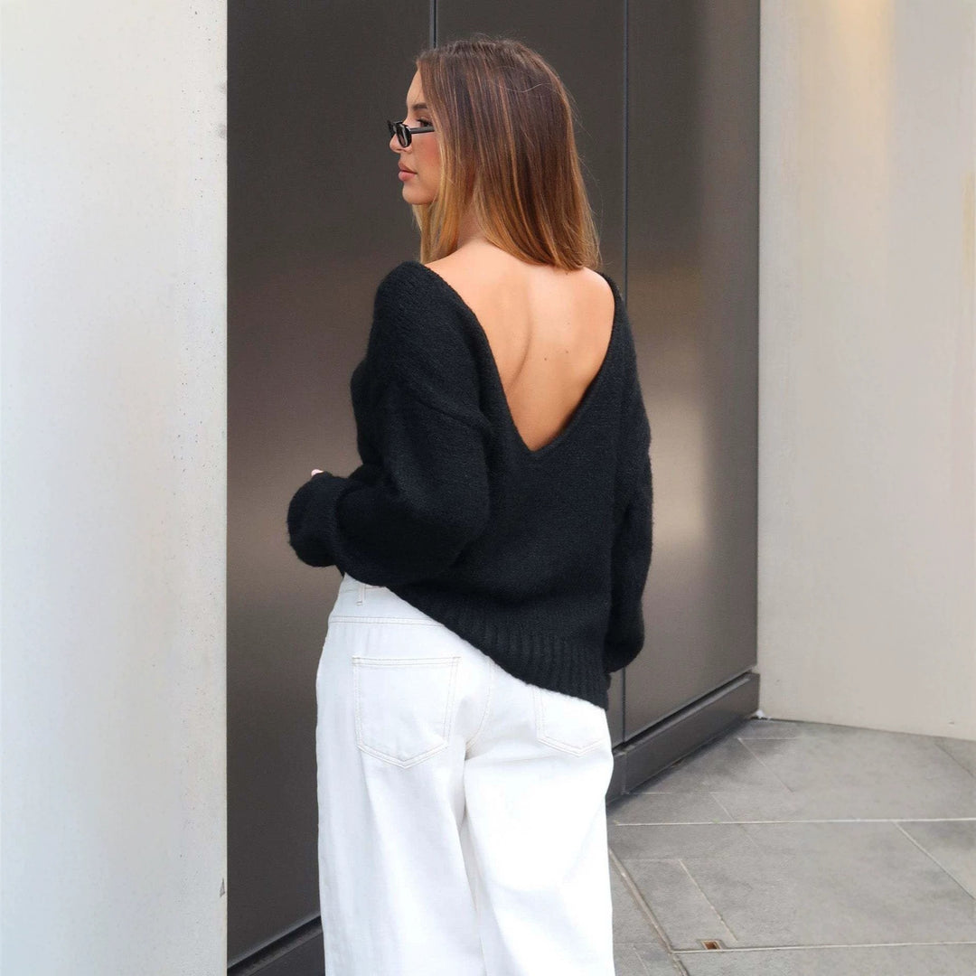 Damen Oversize Bouclé-Pullover mit weitem Boot-Ausschnitt und gerippten Bündchen Drune