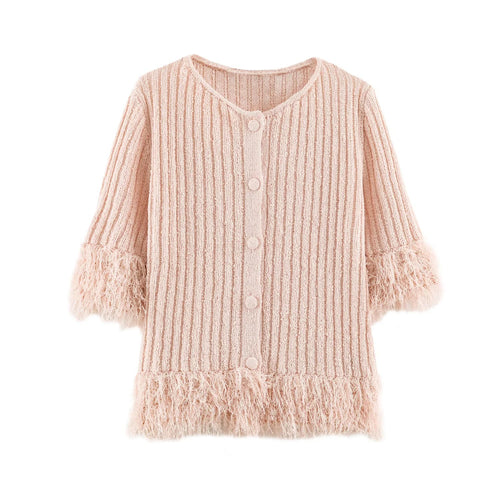 Damen Cardigan mit Fransenbesatz und Rippenstrick Drune