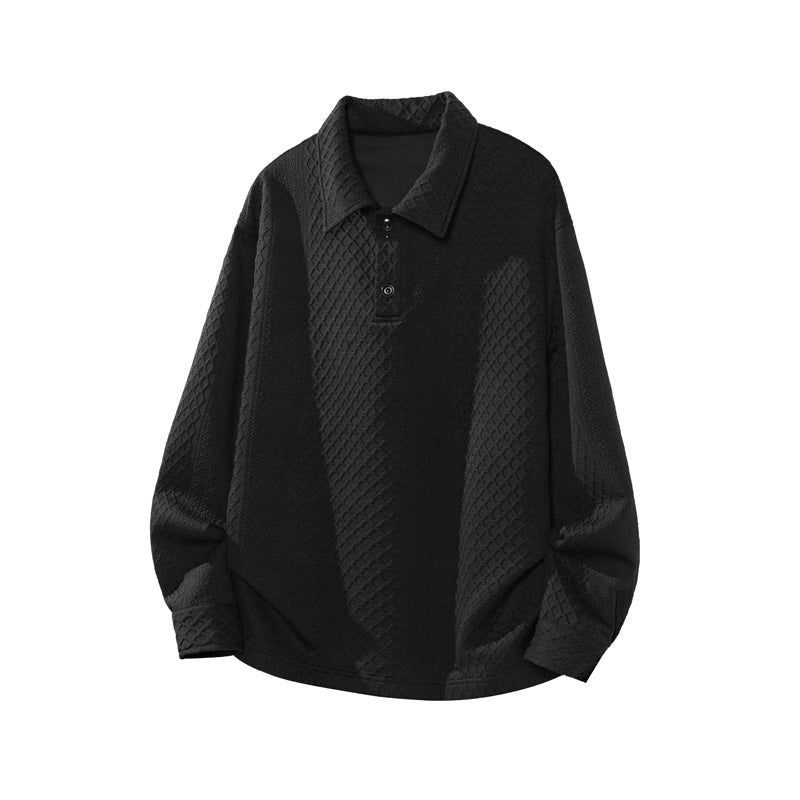 Herren Oversize-Poloshirt-Sweatshirt mit diamantstruktur, verlängertem Schnitt und Polokragen Drune