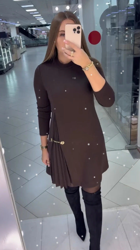Damen Kleid mit elegantem Falten-Design und dekorativem Gurt Drune