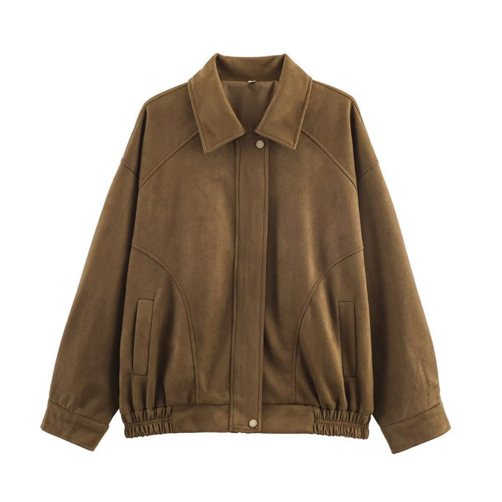 Damen Modische Kunstlederjacke mit elastischem Bund und Eingrifftaschen Drune