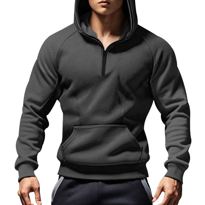Herren nan sportliches Kapuzensweatshirt mit kurzem Frontreißverschluss ergonomischem Raglanschnitt und Kängurutasche Drune
