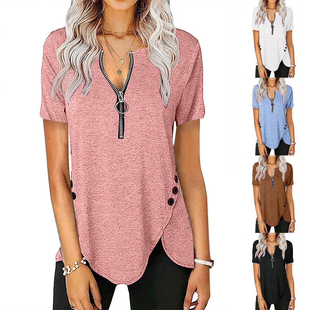 Damen Kurzarmshirt mit asymmetrischem Saum und Reißverschluss Drune