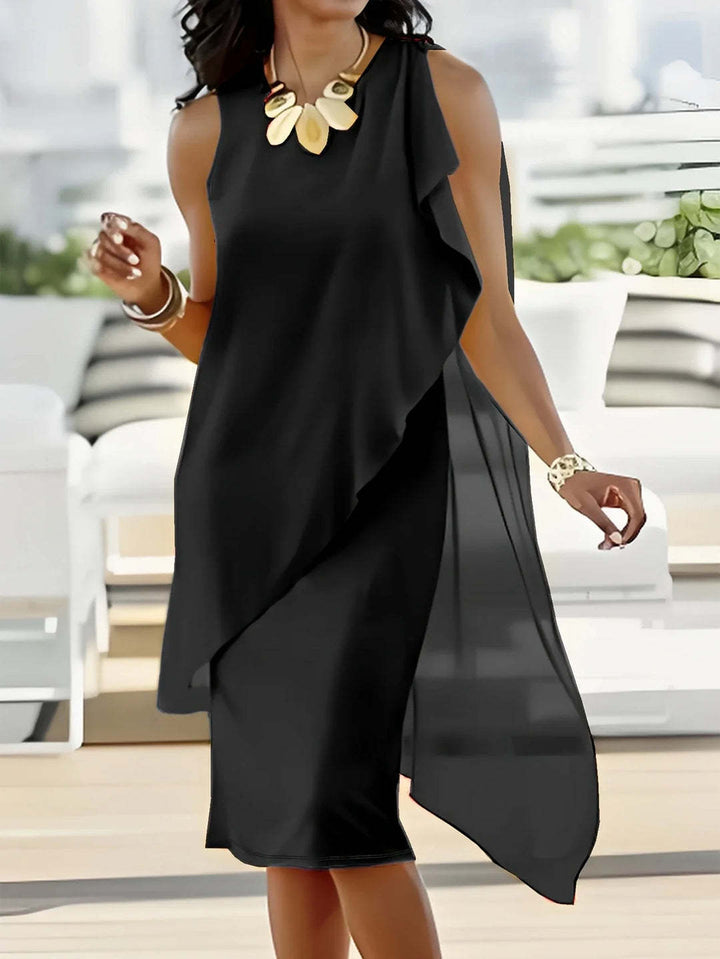 Damen asymmetrisches Chiffonkleid mit raffiniertem Rüschendetail Drune