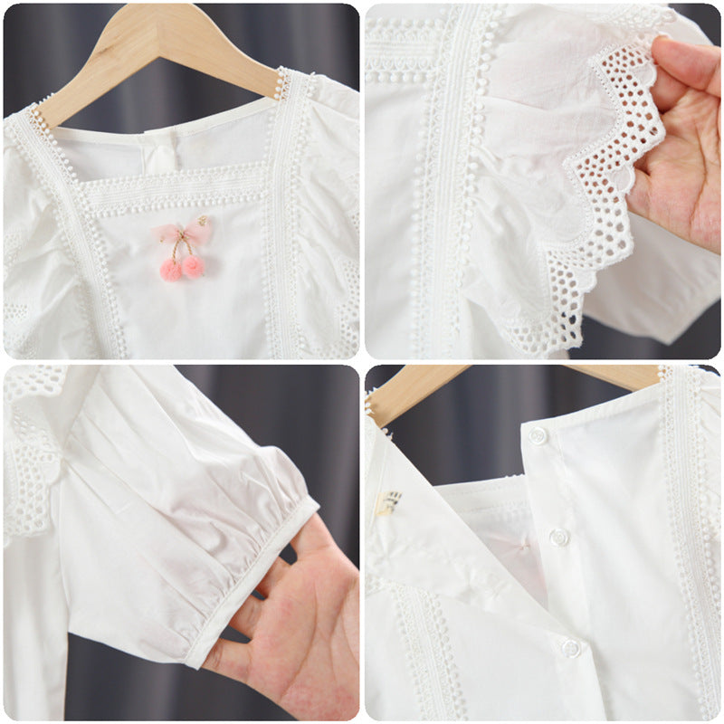 Mädchen Bluse mit verspieltem Rüschendesign und kunstvoller Häkelverzierung Drune