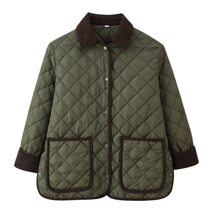 Damen Steppjacke mit Kordkragen, Pattentaschen und Druckknopfverschluss Drune