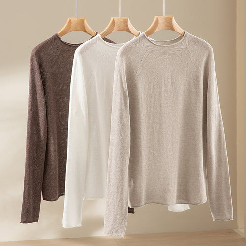 Damen Feiner leichtgewichtiger Rundhals-Feinstrickpullover mit Raglanärmeln Drune