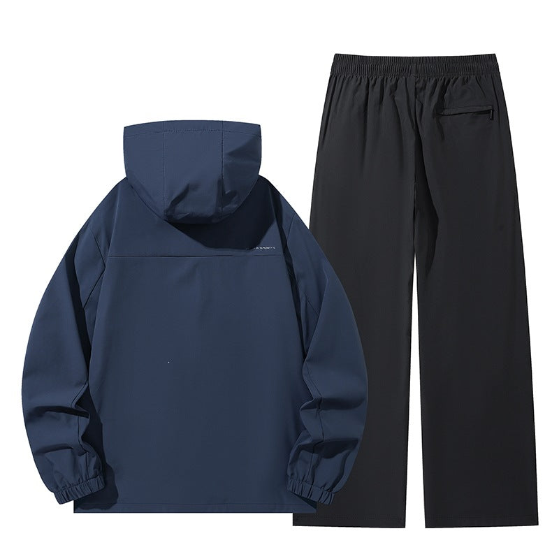 Herren Zweiteiliges wasserabweisendes Outdoor-Set mit Kapuzen-Softshelljacke und Relaxed-Freizeithose Drune