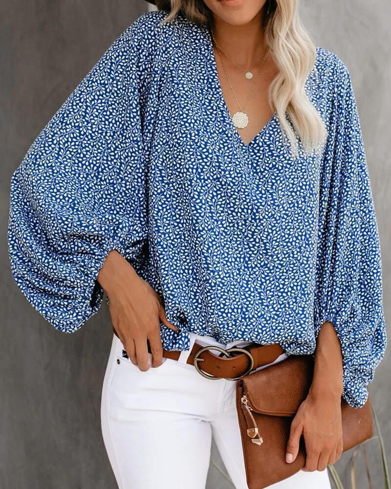 Damen Elegant geschnittene Bluse mit Leopardenmuster und Volantärmeln Drune