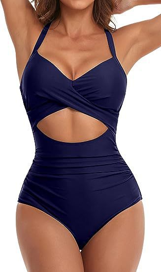 Damen Einteiliger Badeanzug mit elegantem Wickelschnitt Drune