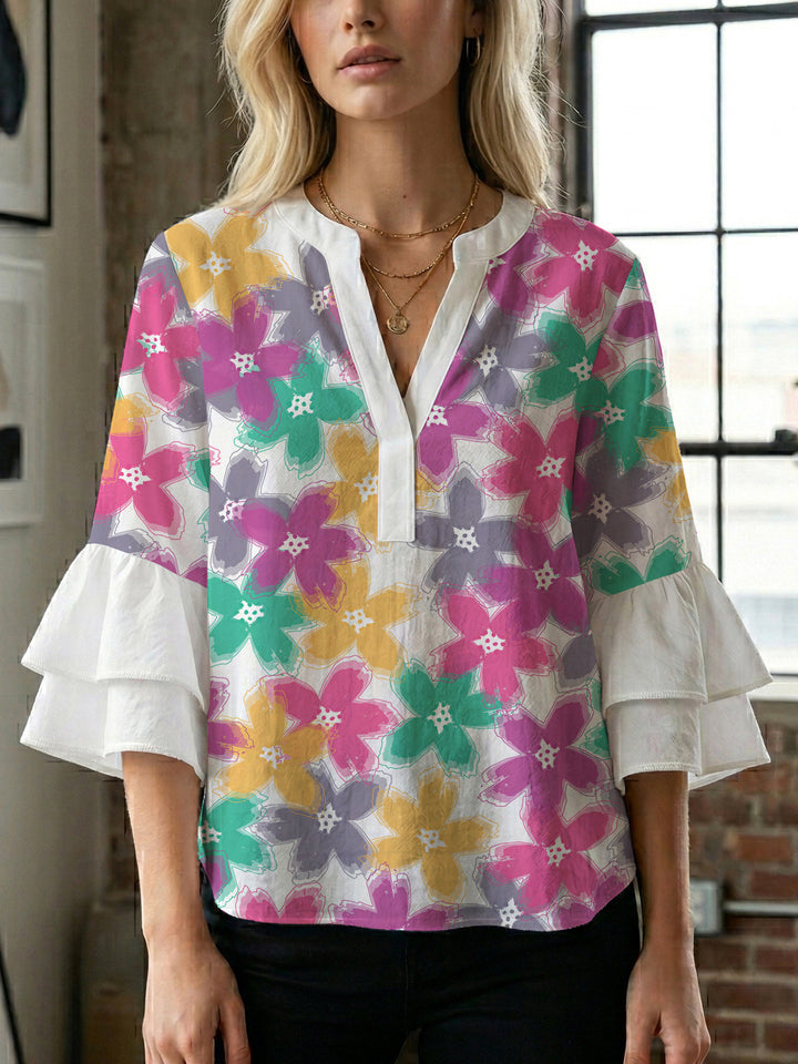 Damen Bluse mit voluminösen Ärmeln und floralem Design Drune