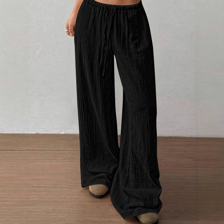 Damen Lässige Palazzo-Loungehose mit elastischem Bund und Crinkle-Struktur Drune