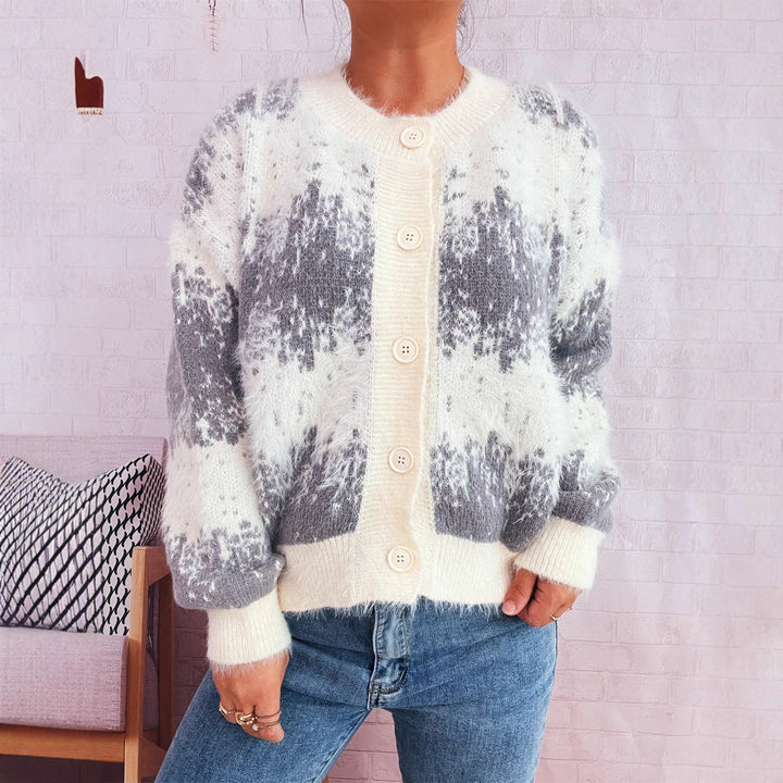 Damen kuschelige Strickjacke mit modischem Knopfdesign und weichem Material Drune