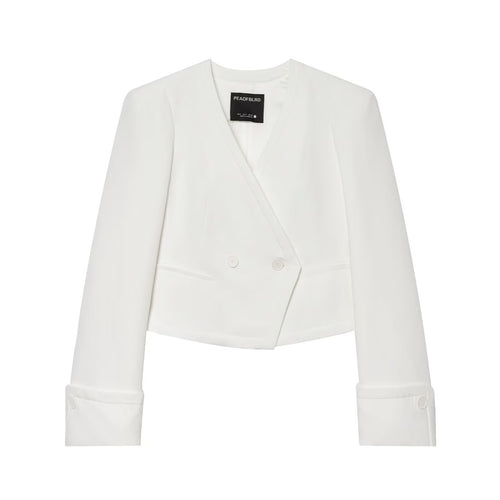 Damen Cropped Zweireihiger Blazer mit tiefem V-Ausschnitt und Manschetten Drune