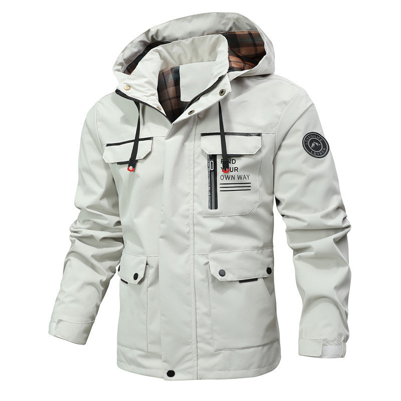 Herren Multitaschen-Softshell-Parka mit Kapuze und kariertem Innenfutter Drune