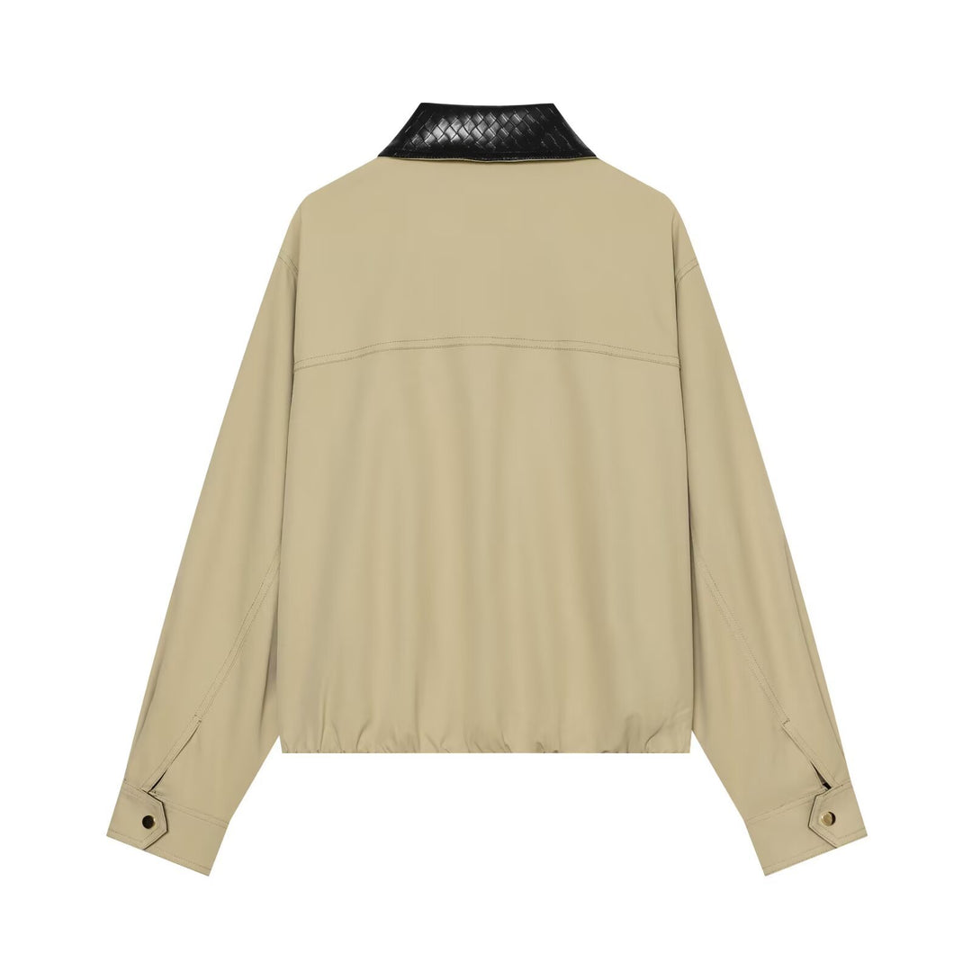 Damen Leichte Oversize Blousonjacke mit kontrastierendem geprägtem Kunstlederkragen Drune