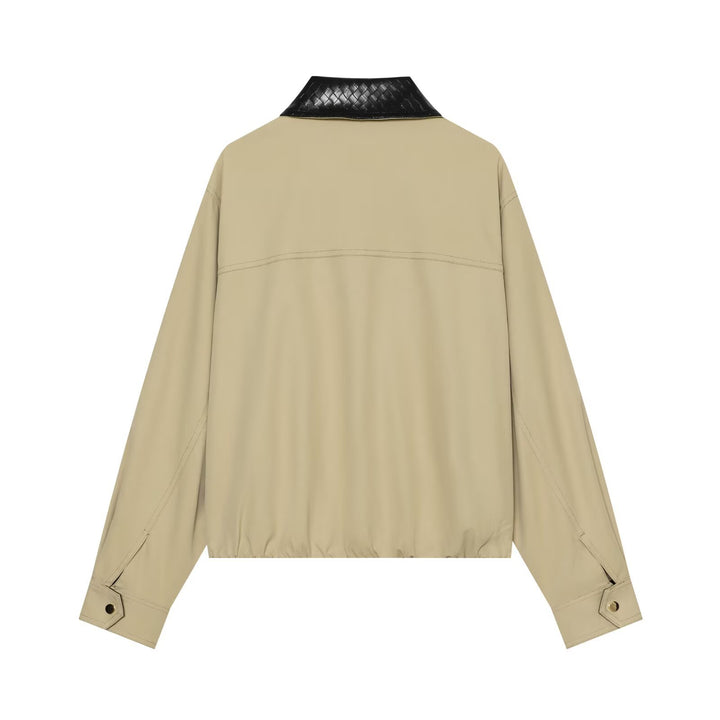 Damen Leichte Oversize Blousonjacke mit kontrastierendem geprägtem Kunstlederkragen Drune