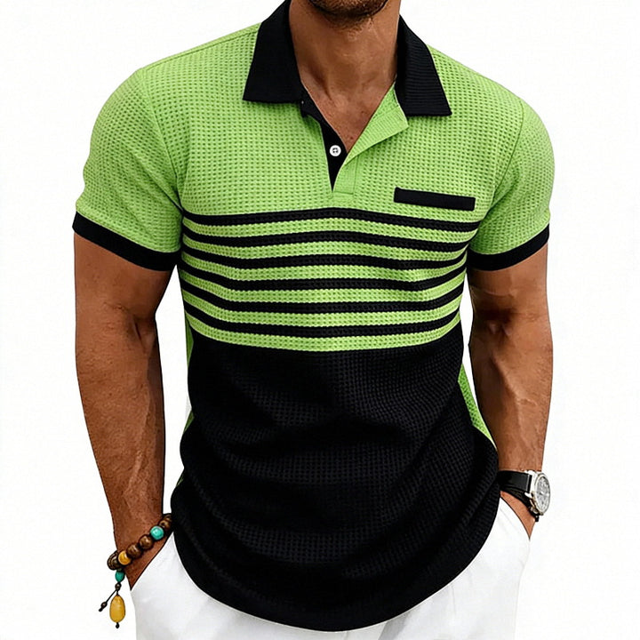 Herren nan Jacquard-Polo mit Blockstreifen, Brustblende und Baumwollmix Drune