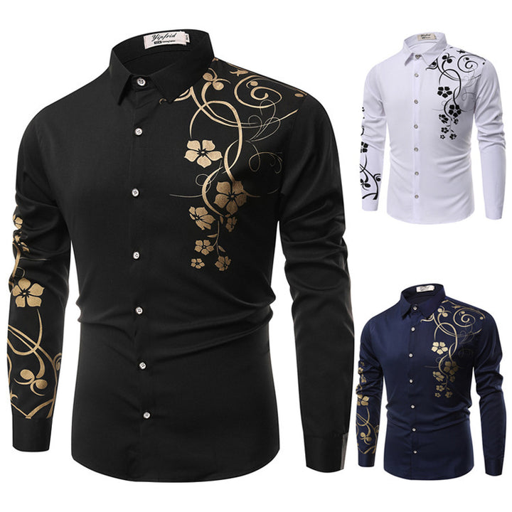 Herren Slim-Fit Hemd mit floralem Allover-Print, Langarm und Stretch-Baumwollmix Drune