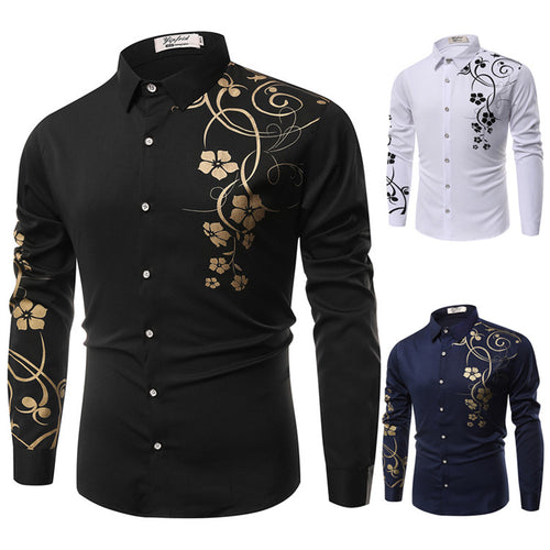 Herren Slim-Fit Hemd mit floralem Allover-Print, Langarm und Stretch-Baumwollmix Drune