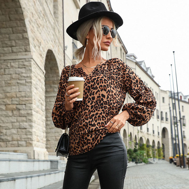 Damen Bluse mit einzigartigem Leopardenmuster und voluminösen Ärmeln Drune