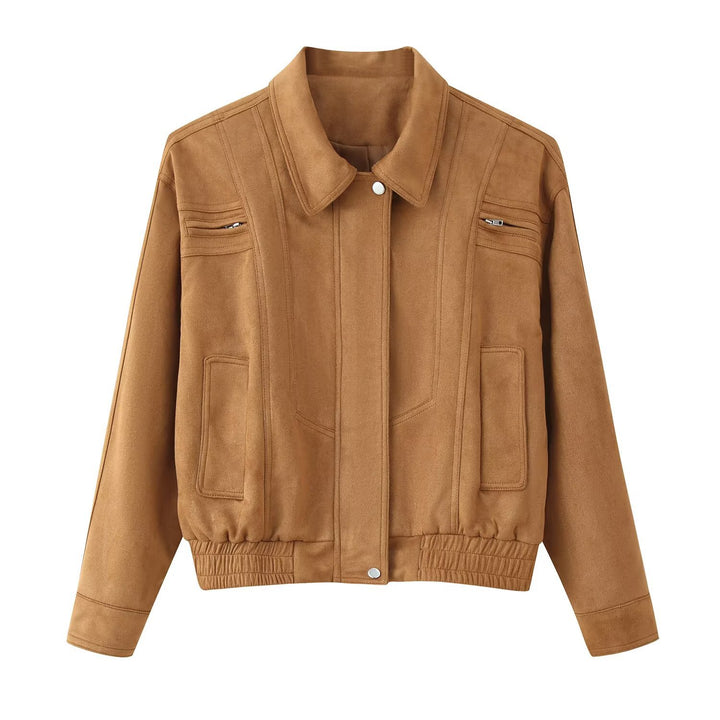 Damen elegante Wildlederjacke mit praktischen Taschen Drune