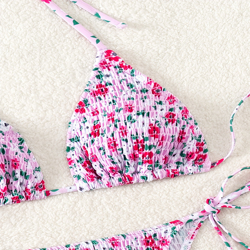 Damen Floral Push-Up-Bikini-Set mit verspielten Bindebändern Drune