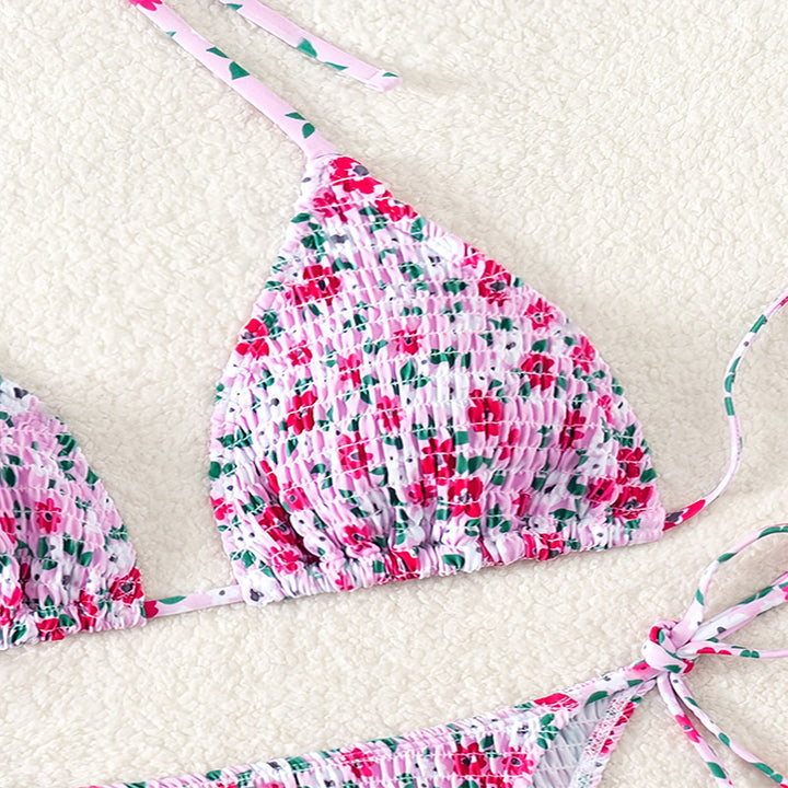 Damen Floral Push-Up-Bikini-Set mit verspielten Bindebändern Drune