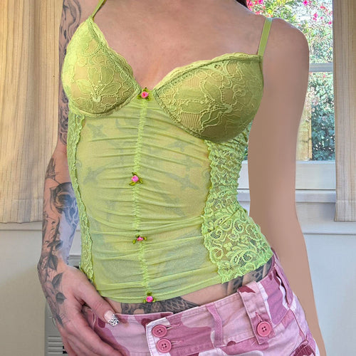 Damen Spitzentop mit raffinierten Knopfdetails Drune