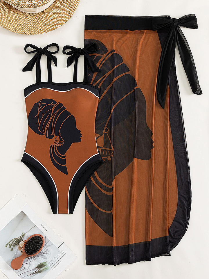 Damen Badeanzug-Set mit transparentem Rock und individuell anpassbaren Trägern Drune