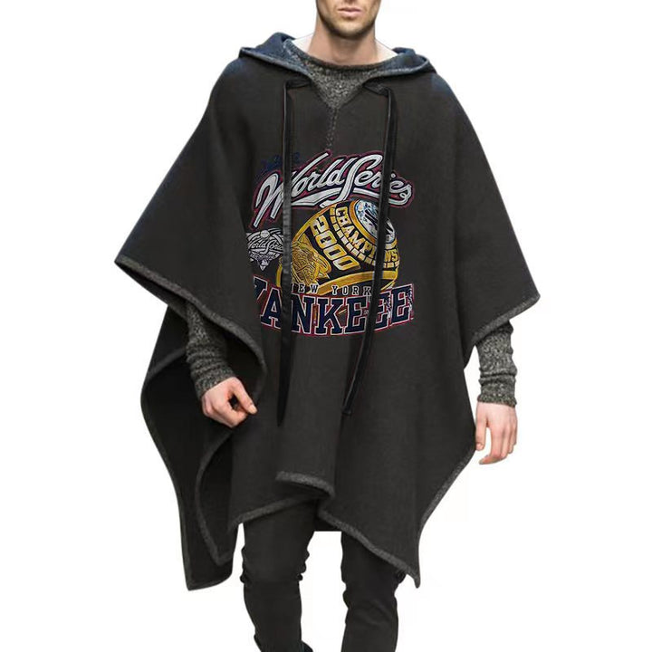 Herren Oversized Kapuzenponcho aus Strick mit geometrischem Mosaikmuster Drune