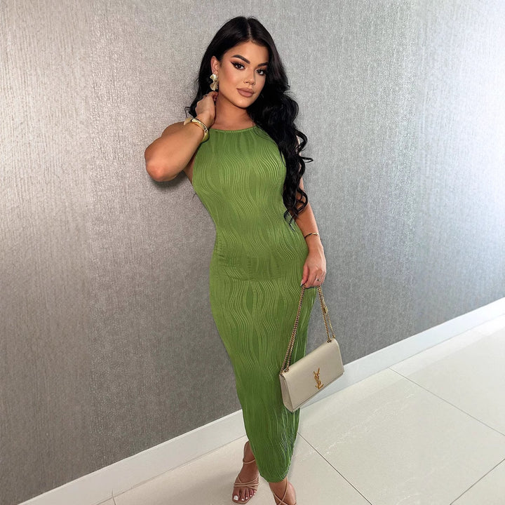 Damen Maxikleid im eleganten Wellenmuster mit Spaghettiträgern Drune