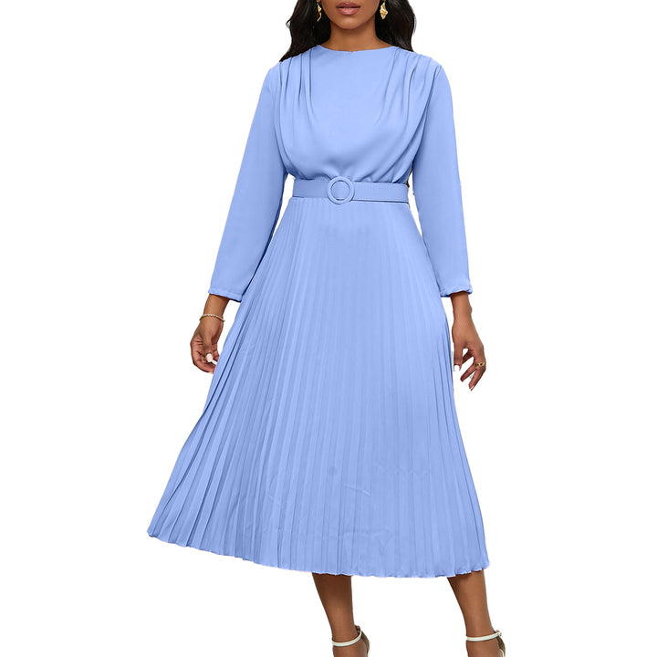 Damen Plisseekleid mit angesetztem Gürtel und eleganten Falten Drune