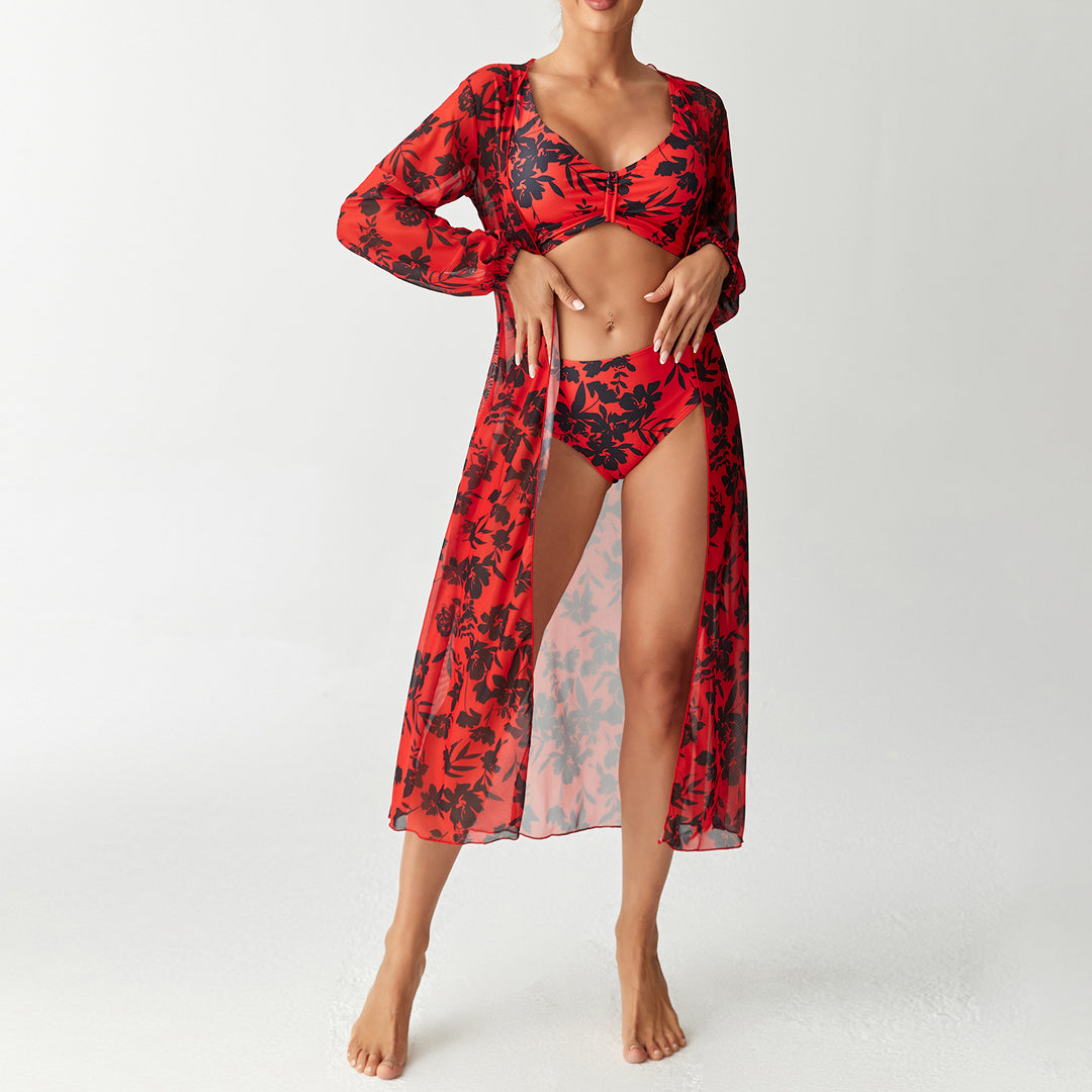 Damen Transparentes Strandkleid mit floralem Muster Drune