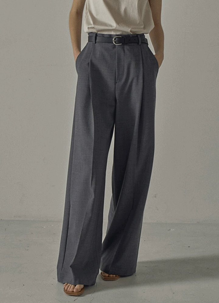 Damen elegante weite Hochbundhose mit Gürtel Drune