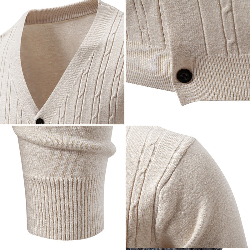 Herren Feinstrick-Cardigan mit V-Ausschnitt und vertikalem Zopfmuster Drune