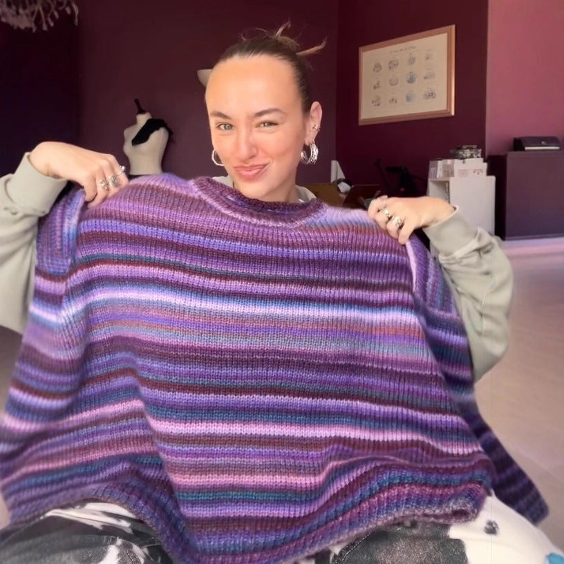Damen gestrickter Farbverlauf Pullover Drune