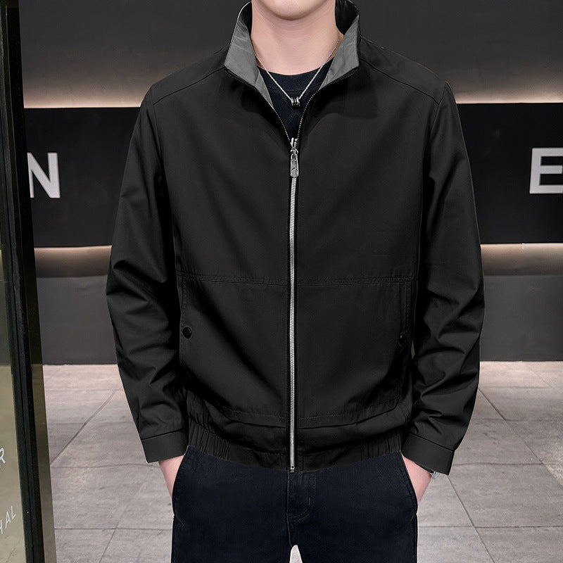 Herren Minimalistische City-Zipjacke aus Mikrofaser mit Stehkragen, verdeckten Taschen und elastischem Saum Drune