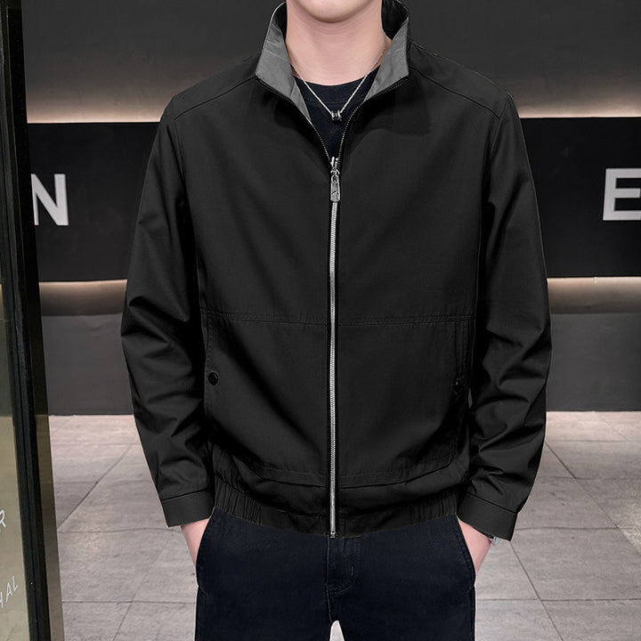 Herren Minimalistische City-Zipjacke aus Mikrofaser mit Stehkragen, verdeckten Taschen und elastischem Saum Drune