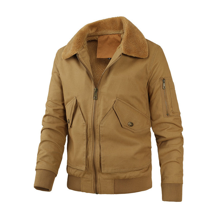 Herren Aviatorjacke mit Sherpa-Kragen, robustem Canvas und Mehrfachtaschen Drune