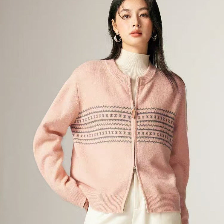 Damen Strickjacke mit Reißverschluss und Nordic-Muster Drune