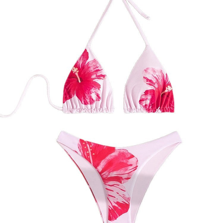 Damen Triangel-Bikini mit floralen Akzenten und zartem Rüschendesign Drune