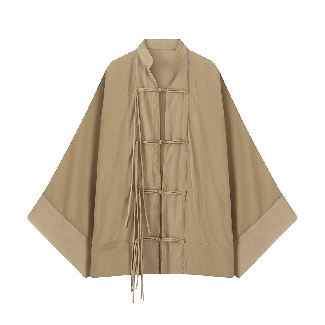 Damen Oversized Kimono-Cape mit traditionellen Knebelverschlüssen Drune