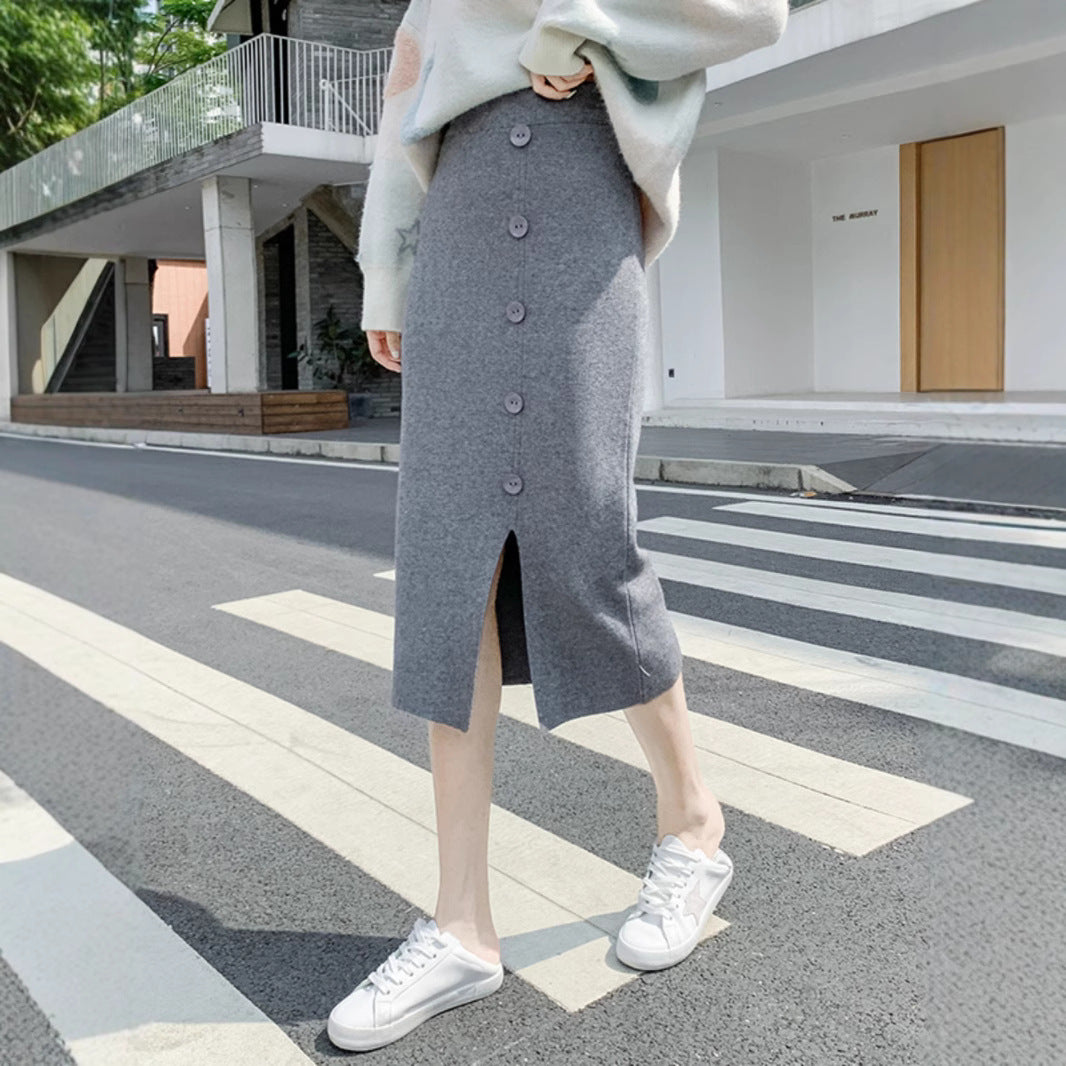 Damen Eleganter Maxi-Rock mit Knopfdetails und Schlitz Drune