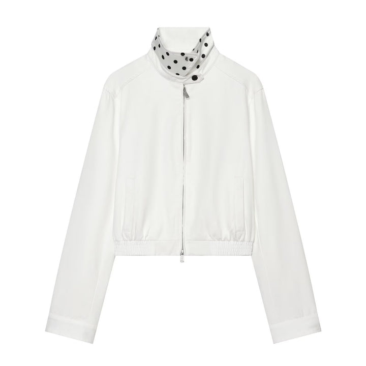 Damen Cropped Blousonjacke mit Hemdkragen, Zwei-Wege-Reißverschluss und elastischem Bund Drune