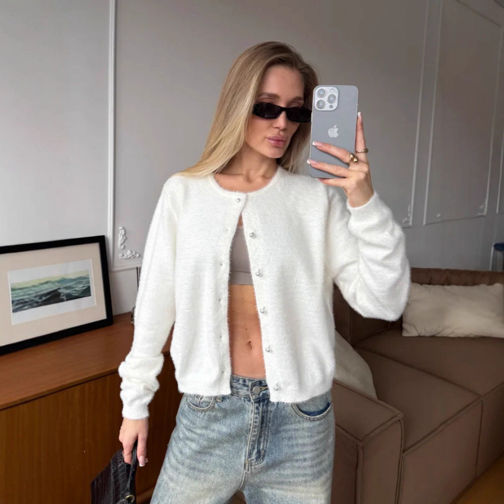 Damen Kuschelige Strickjacke mit Knöpfen Drune