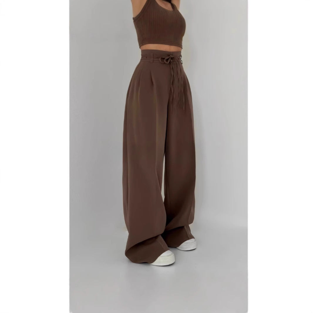 Damen Bequeme Bundfalten-Hose mit elastischem Taillenbund Drune